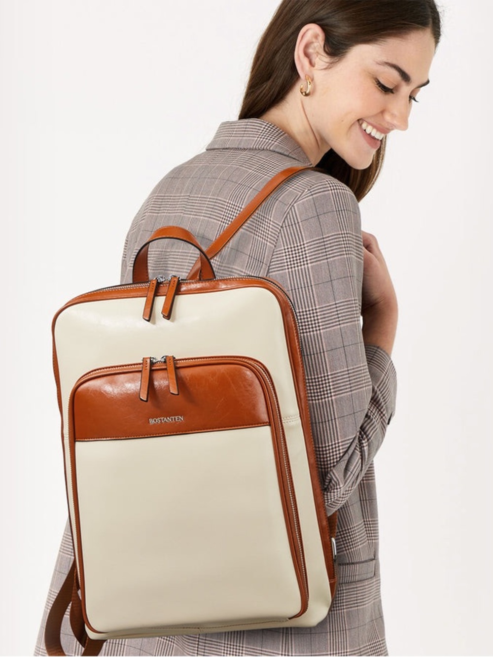 Bostanten Cream & Brown Women's Laptop Backpack